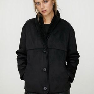 WILFRED ARITZIA Deanna Black Sherpa Faux Shearling Fur Coat Size Large New